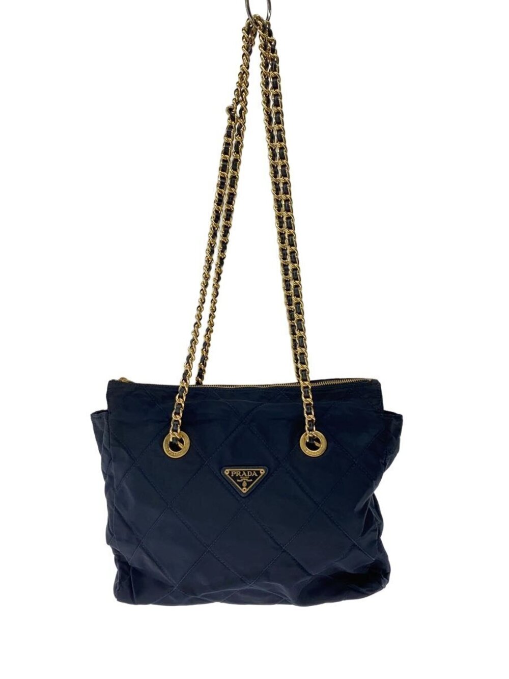 Prada Chain Tote Shoulder Bag Navy Blue